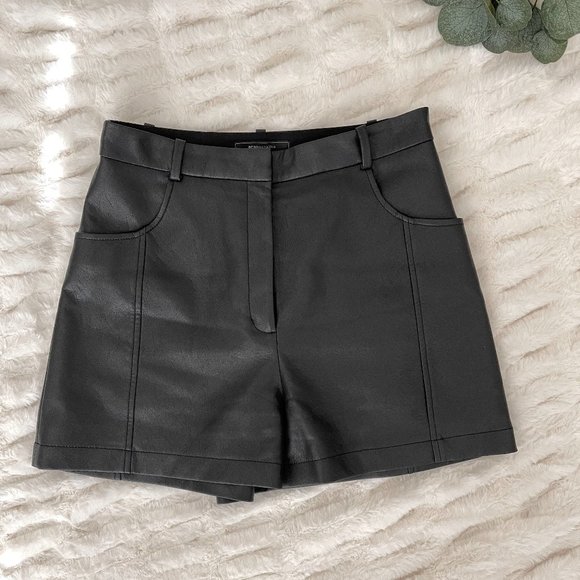 BCBGMaxAzria Pants - BCBGMAXAZRIA Faux Leather Shorts, Black High Rise Shorts, Women's Small